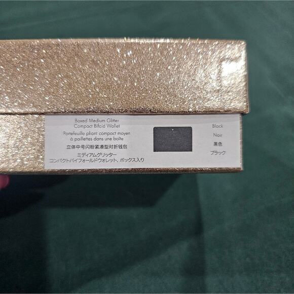 NIB Kate Spade Medium Boxed Glitter Compact Bifold Wallet in Black - Picture 6 of 15